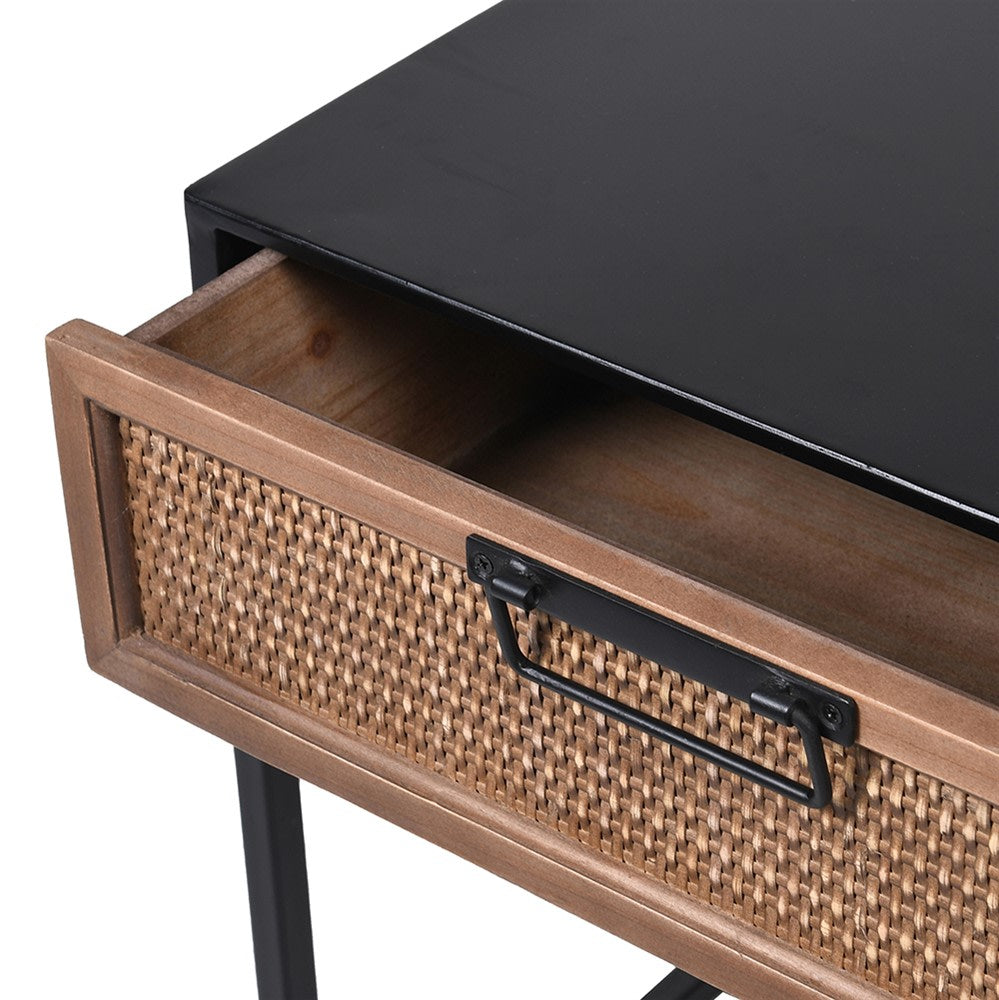 Rattan and Black Bedside